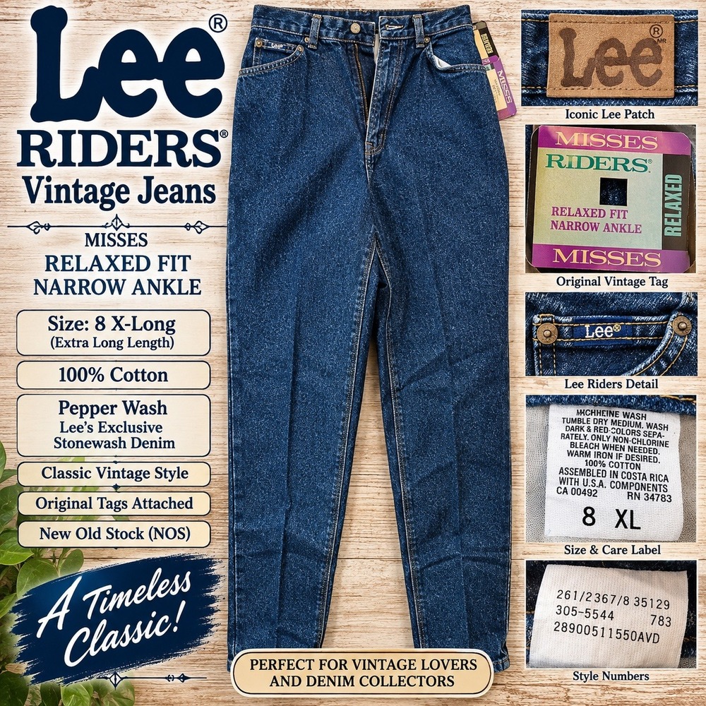 Vintage Lee Riders Jeans 8 XL Pepper Wash Relaxed Fit Narrow Ankle High Rise NOS